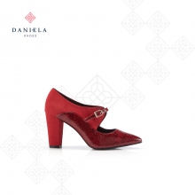 Shoes in red suede and serpent skin pattern 